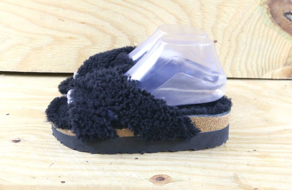 New Birkenstock Papillio Sandals Womens 6 Black Shearling Lamb Daytona Slip On